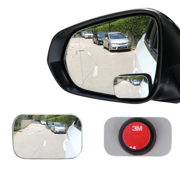 LivTee Blind Spot Mirror, Rectangle Shaped HD Glass Frameless Convex Rear View Mirror with wide angle Adjustable Stick for Cars SUV and Trucks, Pack of 2