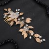 Teyglen Wedding Gold Leaf Hair Comb Flower Bridal Hair Comb Headband Handmade Rhinestone Pearl Hair Piece Gold Headpiece Hair Accessories for Women Bride Girls