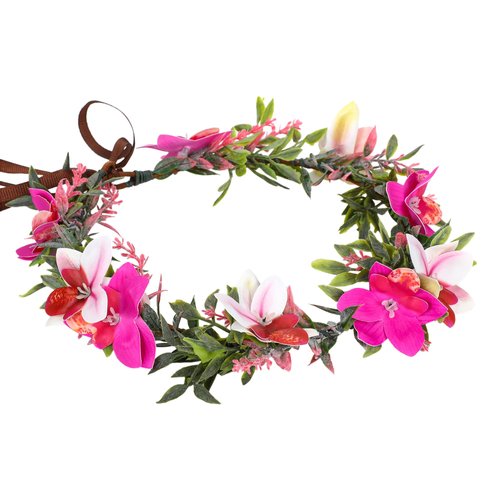 KorViSHOW Pink Tropical Flower Crown - Orchid Floral Headband Handmade Headpiece Renaissance Hair Accessories for Women Maternity Girl Halloween Carnival Wedding Cosplay