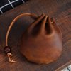 Wugebud 1 Pcs Mini Leather Drawstring Coin Purse Vintage Leather Coin Bag, Coin Organizer, Change Holder,Leather Drawstring Pouch for Men & Women