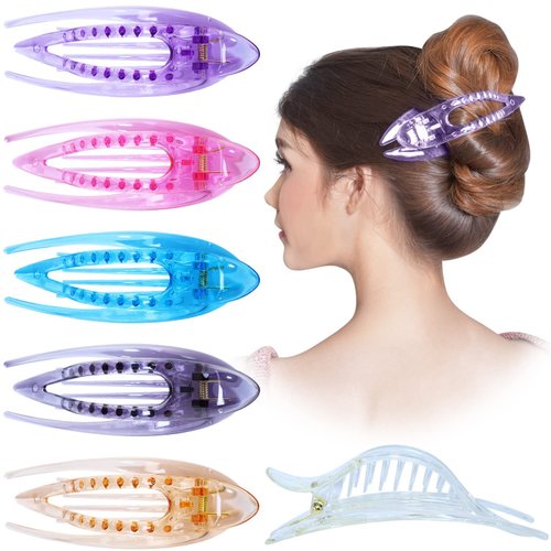 RC ROCHE ORNAMENT 6 Pcs Womens French Concord Curved Hair Clip No Slip Strong Grip Comfortable Hold Girls Ladies Beauty Accessory Pin Teeth Clamp, Small Transparent Multicolor