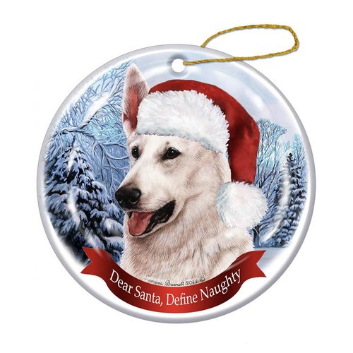 Holiday Pet Gifts German Shepherd (White) Santa Hat Dog Porcelain Christmas Tree Ornament