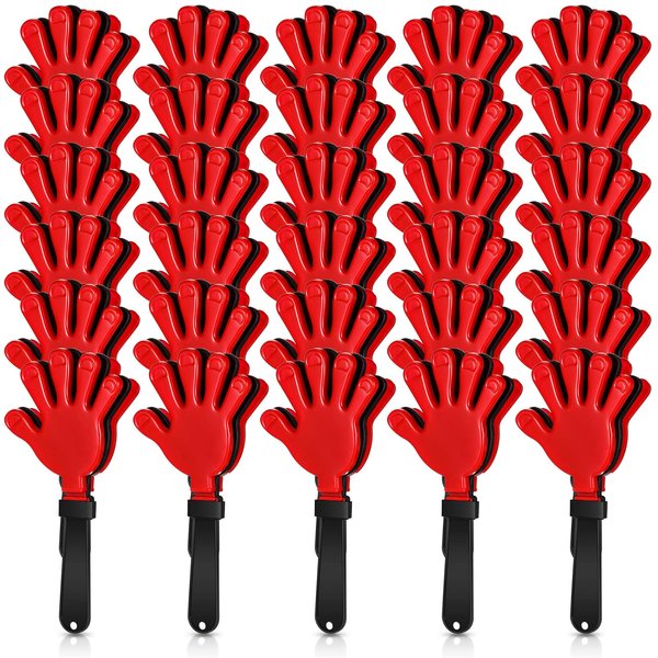 BBTO 30 Pcs Hand Clappers Noisemakers 7.5 Inch Plastic Party Clappers for Fiesta Birthday Party Supplies Carnival Prize Football Sport Accessories Favor(Black, Red)