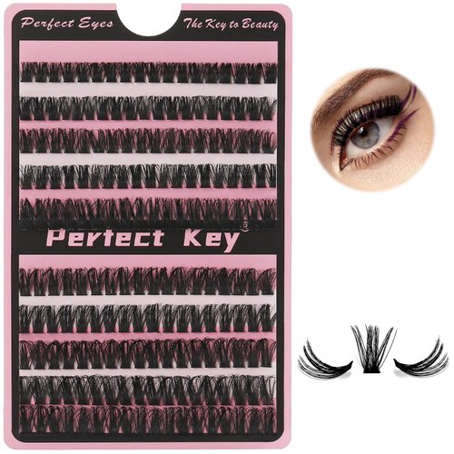 Perfect Key 200 Clusters Natural Look Eyelash Extensions Wispy Lash Clusters D Curl Cluster Lash Extensions 10-18mm (100D-200 Black)