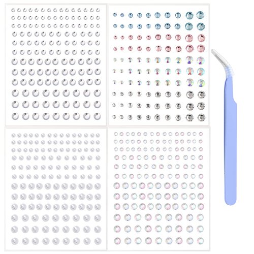 ZNBOH 4-6 Sheets Face Gem Eye Body jewels Colorful Crystal Self-Adhesive Rhinestone Stickers Fake Nose Stud Makeup Rhinestone Pearl Stickers for Party Nail Art Decorations Bling