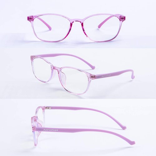 AetrvoHope Kids Blue Light Glasses Clear Purple,TR90 Ultra-Light Computer Glasses for Teens Girls Age 7-14,Unbreakable Frame Blue Light Blocker Glasses for Child with Case,Anti Eyestrain & UV400