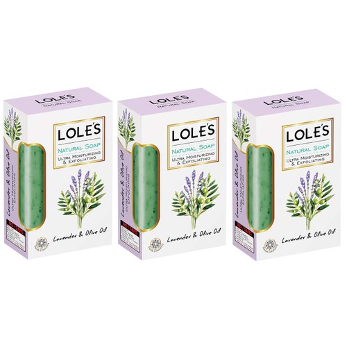 LOLE'S Luxury Pure Natural Soap, Lavender and Olive Oil Beauty Soap Bar, Ultra Moisturizing, Gentle Exfoliating, Face Body Care, Vitamin E, Fresh Touch, LOLES Pack of 3 (5.2 Ounce Each)