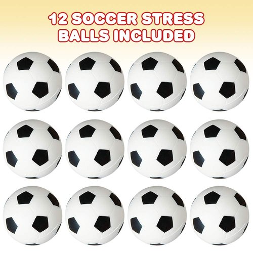 ArtCreativity Soccer Stress Relief Foam Balls for Kids, Set of 12, Sports Squeezable Anxiety Relief Balls, Idea, Party Favors, Goodie Bag Fillers for Boys and Girls