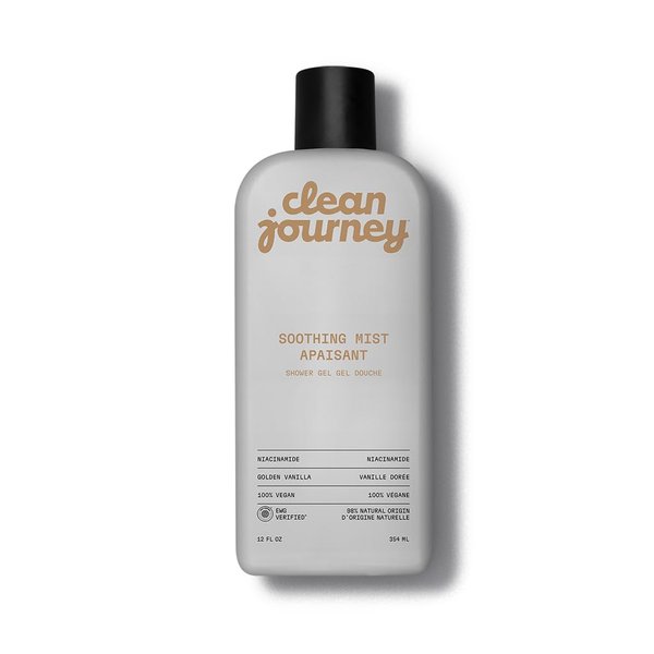 cleanjourney Body Wash, EWG Verified Shower Gel with Niacinamide and Glycerin, Clean Ingredients, Vegan, Soothing Mist, Golden Vanilla, 12 Fl Oz