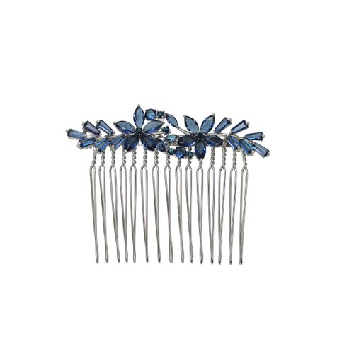 Faship Gorgeous Dark Blue CZ Crystal Floral Hair Comb
