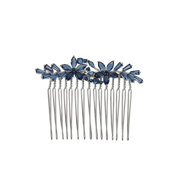 Faship Gorgeous Dark Blue CZ Crystal Floral Hair Comb