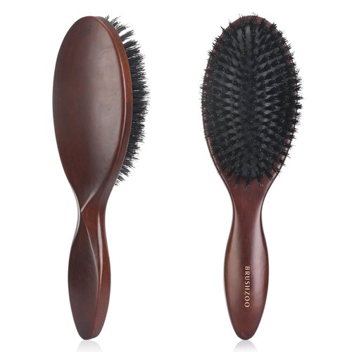 BRUSHZOO Boar Bristle Hair Brush, Hair Brushes for Women Men Kid Detangle, Hairbrush for Fine Short Thin Hair Type Keep Hair Heathy Restore Shine