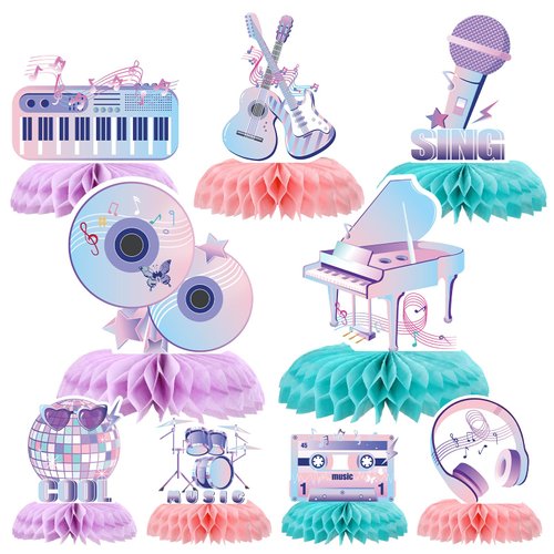 Elomy Popular Birthday Party Decorations - 9PCS Music Party Decorations Singing Theme Honeycomb Centerpieces Decor Music Super Star Party Decor Iridescent Era Fans Celebration Party Supplies