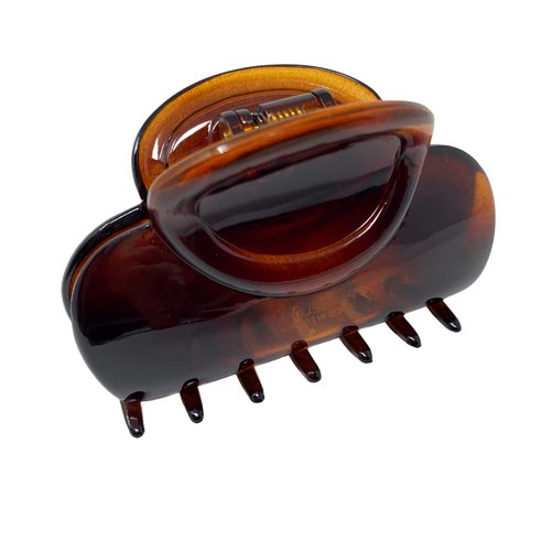 Parcelona French Bouton Tortoise Shell Brown 2 3/4" Cellulose Acetate Covered Spring Strong Jaw Hair Claw Clip Clamp for Girls and Women, Made in France