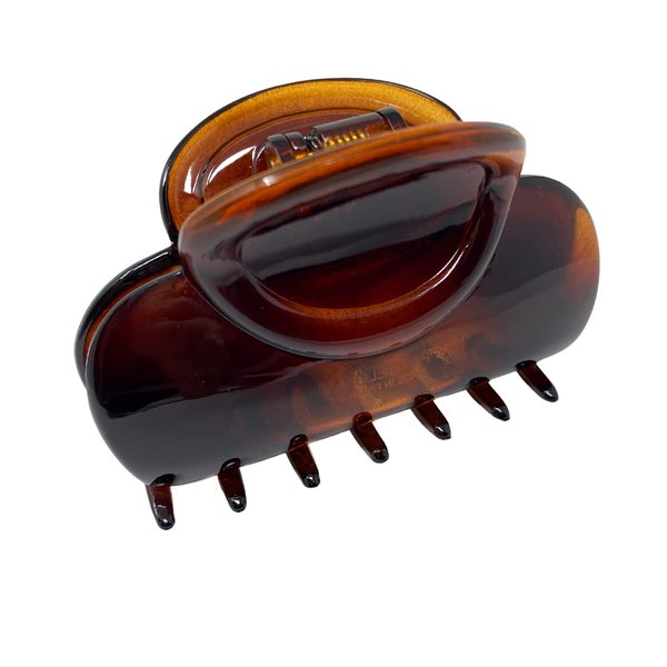 Parcelona French Bouton Tortoise Shell Brown 2 3/4" Cellulose Acetate Covered Spring Strong Jaw Hair Claw Clip Clamp for Girls and Women, Made in France