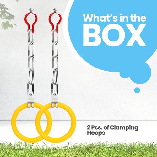 SereneLifeHome 2 Clamping Hoops Gymnastic Bar - Monkey Ring Outdoor Backyard Ninja Line Accessories Set, Durable Ninja Rings, Gymnastic Rings, Ring Bell, Equipment for Kids - ACCSLGYMBAR20
