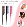 Leinuosen 3 Piece Triple Teasing Comb Rat Tail Tool and Structure Tease Layers Rattail for Women Back Combing Root Adding Volume Evening Styling (Black Red, Black Blue, Pink Black)