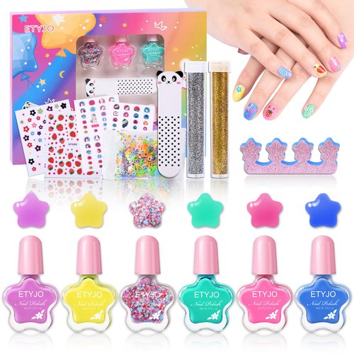 ETYJO Kids Nail Polish Non-Toxic Nail Polish Set for Girls Water Based Peel off Quick Dry Nail Polish 6 Colors Nail Art Kits for Kids Age 3+ Girl Birthday Gift