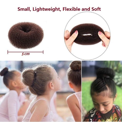 Extra Small Bun Makers for Kids, 6 PCS Chignon Donut Sock Forms for Girls, Mini Doughnut Shapers for Short and Thin Hair (2 Inch, Dark Brown)