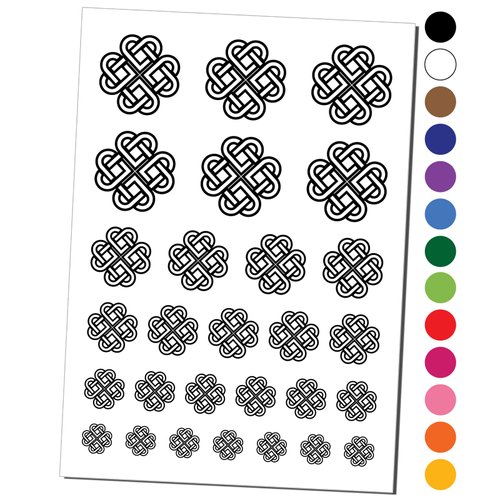 Celtic Shamrock Knot Outline Temporary Tattoo Water Resistant Fake Body Art Set Collection - Black (One Sheet)