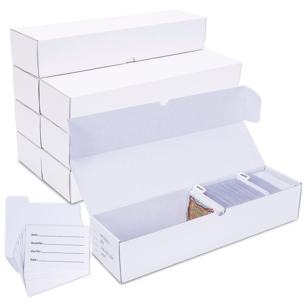 Leyzan Trading-Card Storage Box, 8-Pack • 1000 Count Corrugated Cardboard Storage Box with dividers & labels for TCG/Magic/Mtg storage and Collection, 14.4 INCH Horizontal