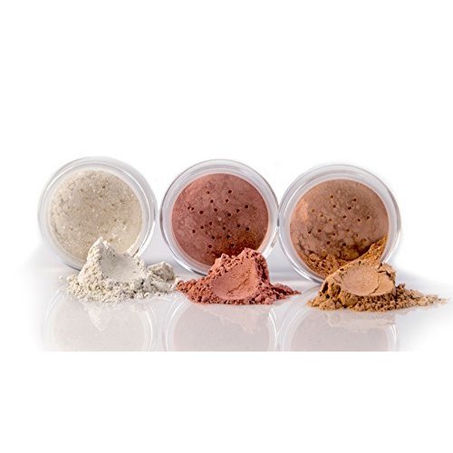 3pc FULL SIZE KIT (PINK BISQUE) Mineral Makeup Foundation Set Sheer Powder Bare Face Matte Cover
