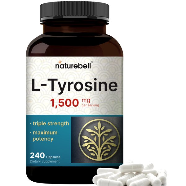 L Tyrosine Supplement, 1,500mg Per Serving, 240 Capsules | Essential Amino Acids – Brain Health Support for Memory, Cognitive Health, and Mental Alertness – Non-GMO