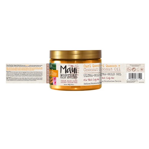 Maui Moisture Curl Quench + Coconut Oil Ultra-Hold Gel, for Curly Hair Styling, Vegan, No Drying Alcohols, Paraben Free, Silicone Free, 12 Ounce