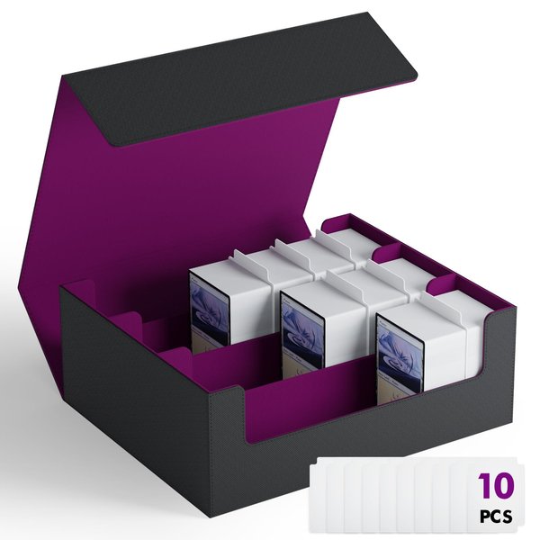 ZLCA Card Storage Box for MTG PTCG, Commander Deck Box Holds 1800+ Cards, Card Storage Case, Card Organizer for TCG Sport Cards(Black&Purple)