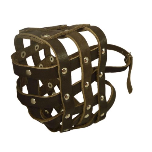Real Leather Dog Basket Muzzle #114 Brown (Circumference 17.3", Snout Length 4.3") Mastiff, Great Dane