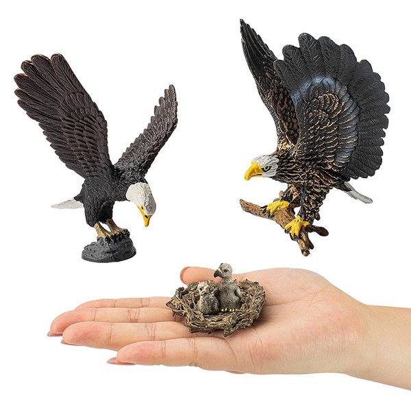 Hiawbon Simulated Bald Eagle Figurines Plastic Eagle Model Realistic Eagle Action Figures, Set of 3