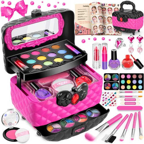 Hollyhi Kids Makeup Kit for Girl, Real Washable Make Up Sets for Girls, Pretend Dress Up Play Makeup Princess Toys for Ages 3 4 5 6 7 8 9 10 11 12 Years Old Kids Christmas Birthday Gifts
