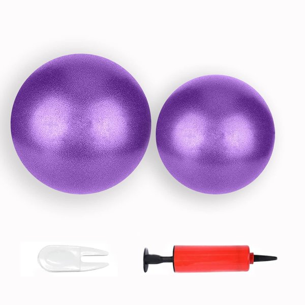 JUFANGFIN 2 Pcs Pilates Exercise Ball Mini 6 Inch Yoga Ball with Pump,Small Barre for Workout Fitness Balance Physical Therapy(Purple, 6 Inch+9 Inch)