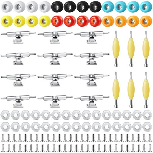Jexine 6 Sets DIY Fingerboard Kit Fingerboard Accessories Mini Finger Skateboard Parts Include 12 Brackets 54 Screws 30 Nuts 6 Screwdriver 24 Fingerboard Wheels Tool for 96mm (Colorful)