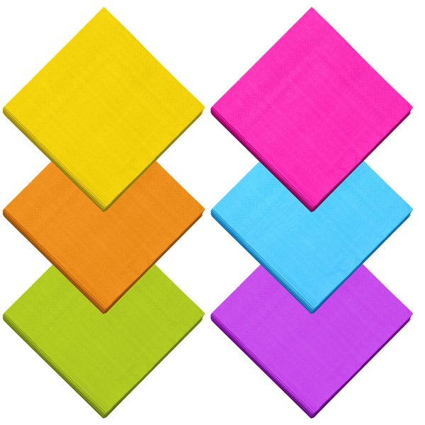 Resinta 120 Pieces Cocktail Napkin Neon Napkins Beverage Luncheon Paper Napkins 2 Ply for Party Favors, 6 Colors
