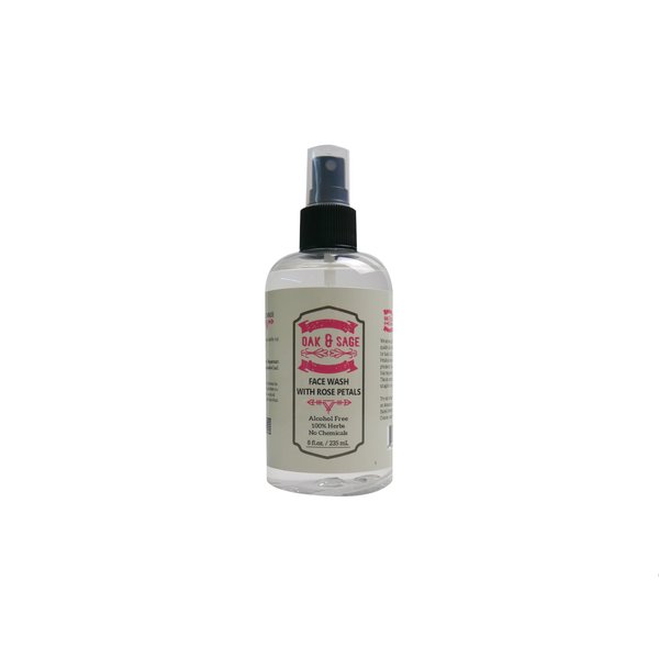 OAK & SAGE Homeopathic Face Wash With Rose Petals - Unscented - 8oz - 100% Herbs, No Alcohol, No Chemicals - For All Skin Types