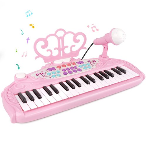 M SANMERSEN Toys for 3+ Year Old Girls - Kids Piano Keyboard 37 Keys Piano with Microphone Portable Electronic Keyboards Musical Instrument Educational Toys Birthday Gifts for Girls Age 3-6, Pink