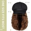 Qlenkay Newsboy Cap with Bob Hair Extensions Black Hat Wig 8 Panel Visor Beret Attached Synthetic 14'' Short Curly Wavy Hairpiece for Woman Light Chestnut Brown
