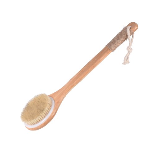 Chikoni Dry Bath Body Brush Back Scrubber with Anti-Slip Long Wooden Handle, 100% Natural Bristles Body Massager, Perfect for Exfoliating, Detox and Cellulite, Blood Circulation, Good for Health