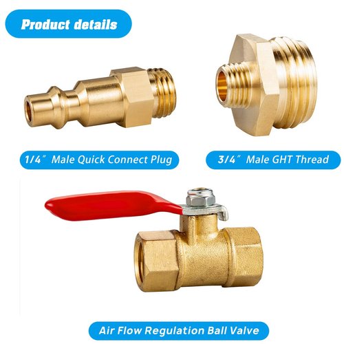 Breezliy 2PCS Brass RV Winterize Blowout Adapter, 1/4 Inch Male Quick Connecting Plug &3/4 inch Male GHT Thread &1/4 Inch Ball Valve with 2 Pcs Washers for Winterize RV Boat Camper Trailer
