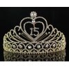 Janefashions Quinceanera Sweet 15 Fifteen 15th Birthday Party coronas de quinceañeras Clear White Austrian Rhinestone Tiara Crown with Hair Combs Princess Gold Silver T1756 (Gold With Combs)