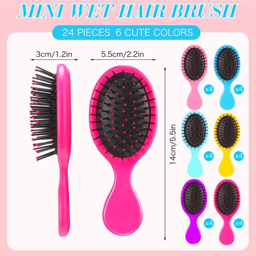 24 Pcs Mini Brush Hairbrush for Kids Girls Wet Little Travel Hairbrush Mini Hair Brush Detangling Soft Bristles Hair Brush for Most Hair Types Smoothing with Ease Knots(Bright Colors)