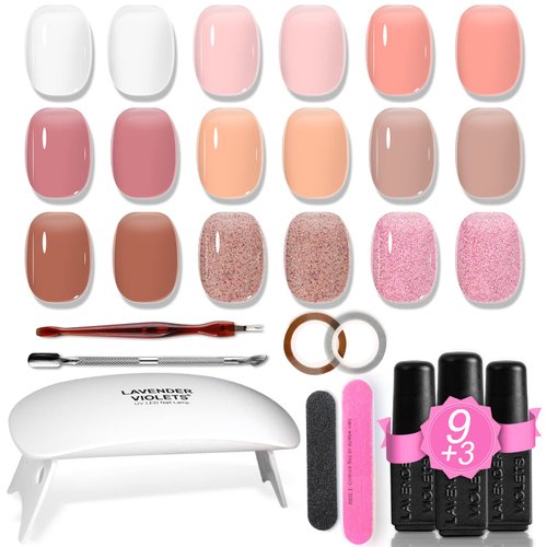 Lavender Violets Neutral Gel Nail Polish Kit with UV Light Milky White Jelly Nude Pink Translucent Soak off Gel Polish Salon Set Home DIY Tools R964D