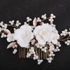 Teyglen Flower Bride Wedding Hair Comb Bridal Leaf Pearl Beads Hair Piece Bridal Gold Silver Flower Headpiece Floral Hair Accessories for Women Flower Girls (Gold)