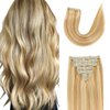 Clip in Hair Extensions Real Human Hair for Women Thick Remy Human Hair Extensions Brazilian Straight Human Hair Clip ins Mixed Balayage Ash Blonde to Bleach Blonde Color 7pcs 20Inch 120g/set