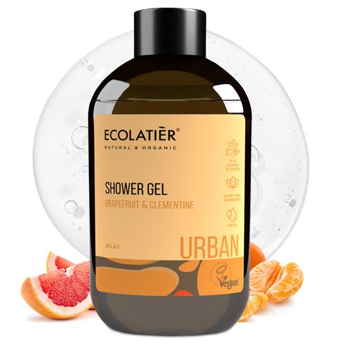 ECOLATIÈR Natural Shower Gel Grapefruit & Clementine Body Wash - 97.5% Natural Ingredients, Vegan Certified, Not Tested on Animals - Moisturizing Body Wash for Women & Men, 20.3 - Fl Oz / 600 ml