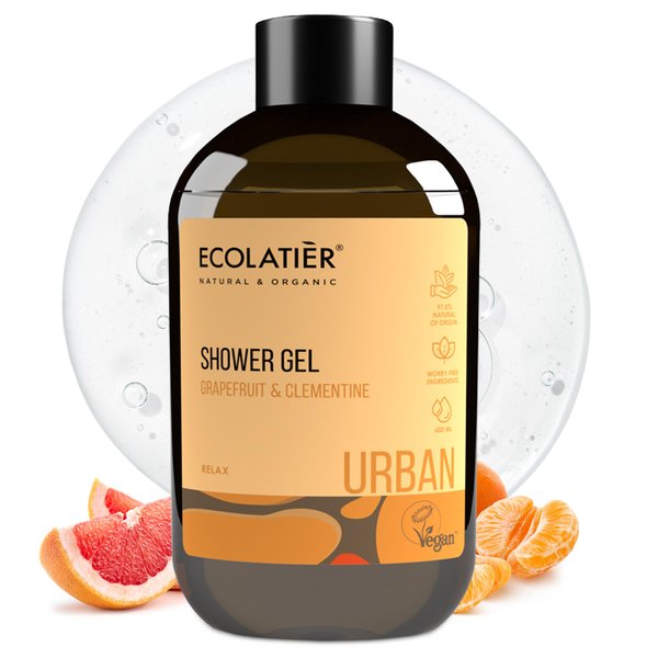 ECOLATIÈR Natural Shower Gel Grapefruit & Clementine Body Wash - 97.5% Natural Ingredients, Vegan Certified, Not Tested on Animals - Moisturizing Body Wash for Women & Men, 20.3 - Fl Oz / 600 ml