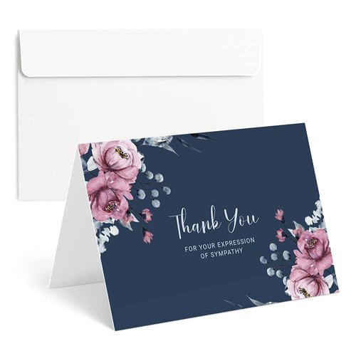 Sympathy Thank You Cards with Envelopes,Pack of 25 Navy Thank You Cards for Funeral, Times of Remembrance and Simple Thank You's,Short Statement Thank You Sympathy Cards with Ample Inside Room (Navy)