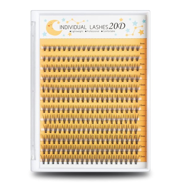 FinyDreamy 240pcs Individual Lashes Extension, 20D Volume Mix Pack Cluster Lashes, 8-12mm Mix Lengths C Curl 0.07mm Thickness Professional Makeup Individual Cluster Lashes and Apply Under your Lashes