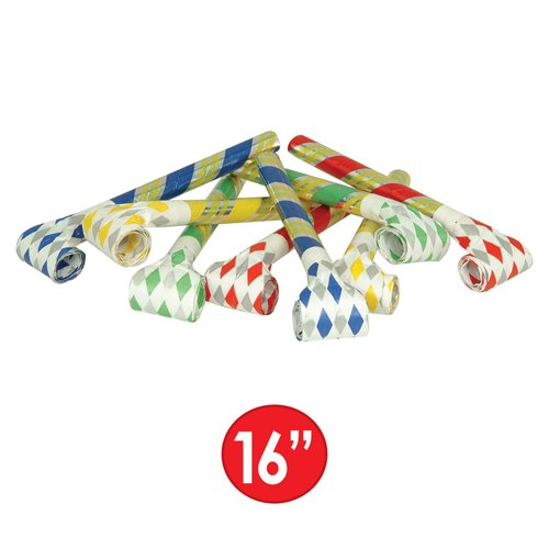 Beistle 16 Piece Super-Tube Noiseless Blowouts For Birthday Favors, New Year's Eve Party Supplies, Multicolor